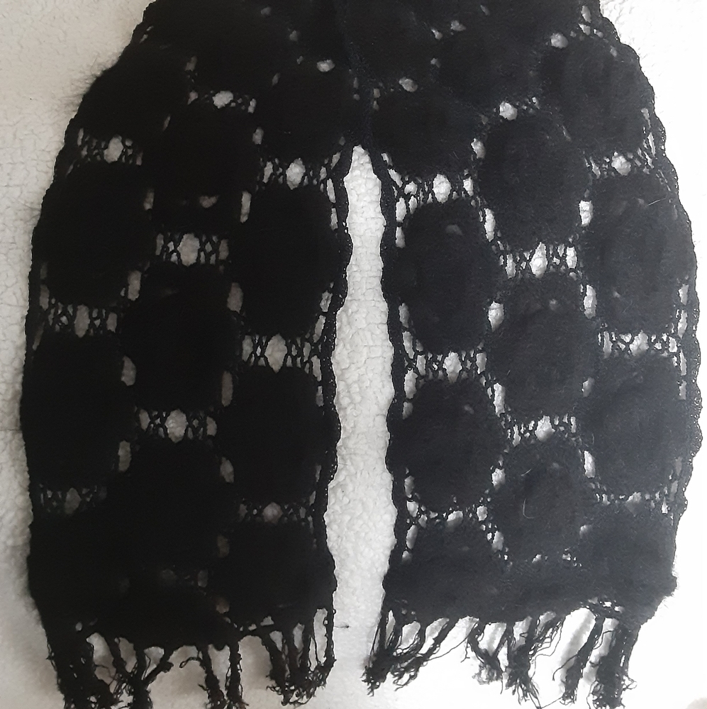 Ladies black crochet and lace scarf